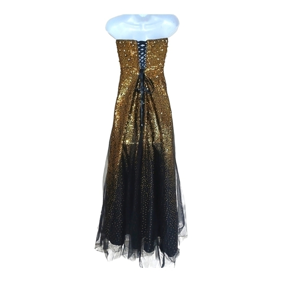 Disney Gold Black Sequin Tulle Strapless Corset Gown Dress S-M - Picture 4 of 6